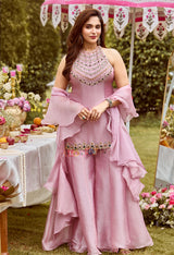 Blush Mauve Jewel Embellished Palazzo Ensemble
