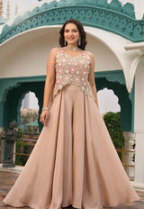Peach Champagne Floral Embroidered Lehenga Ensemble