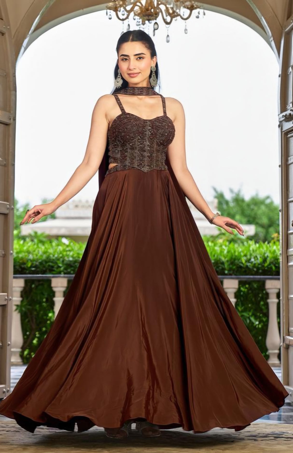 Chocolate Bronze Corset Embellished Anarkali Gown