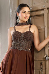 Chocolate Bronze Corset Embellished Anarkali Gown