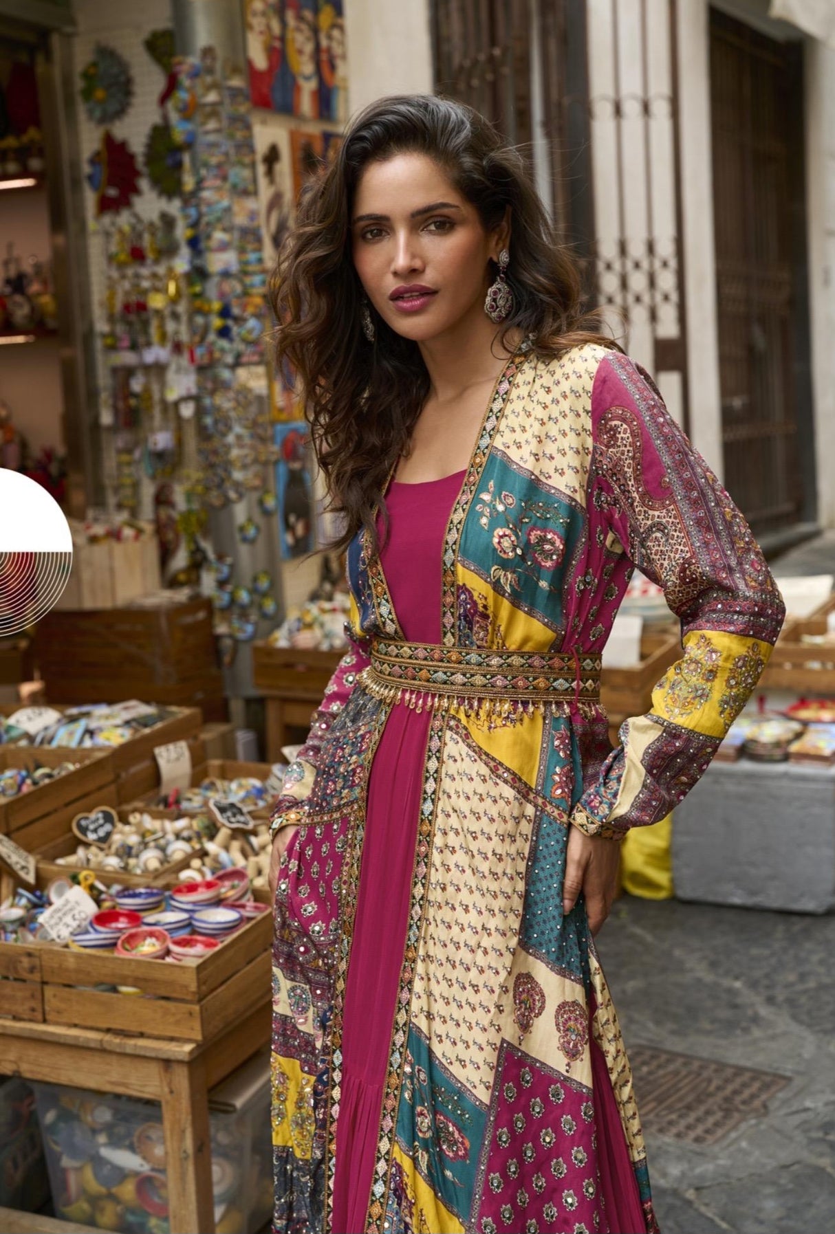 Rani Pink Mosaic Embroidered Jacket Couture Ensemble