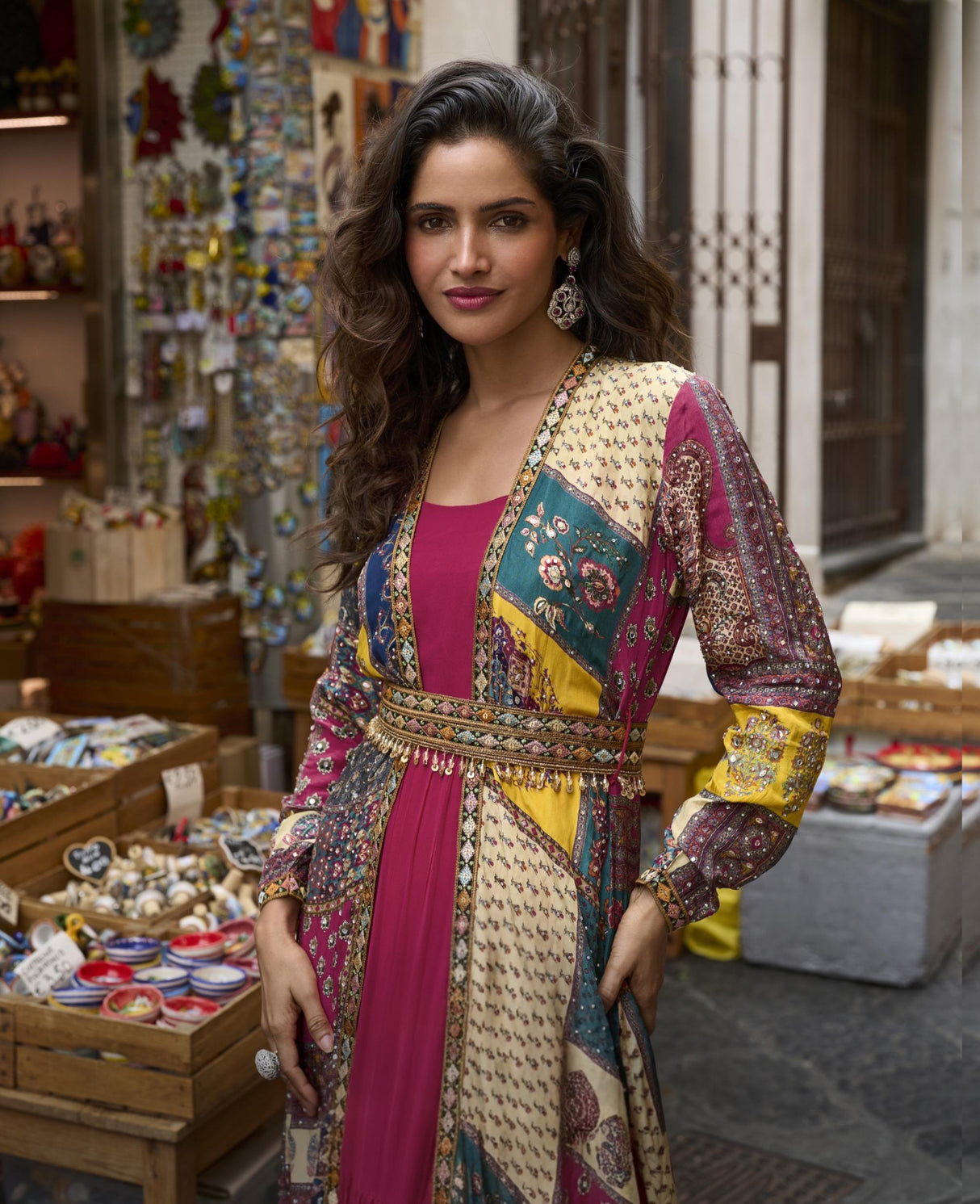 Rani Pink Mosaic Embroidered Jacket Couture Ensemble