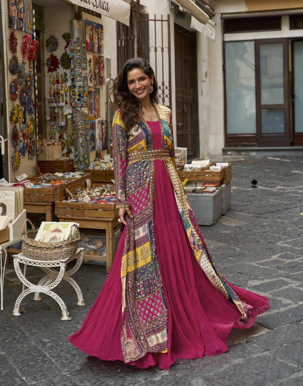 Rani Pink Mosaic Embroidered Jacket Couture Ensemble