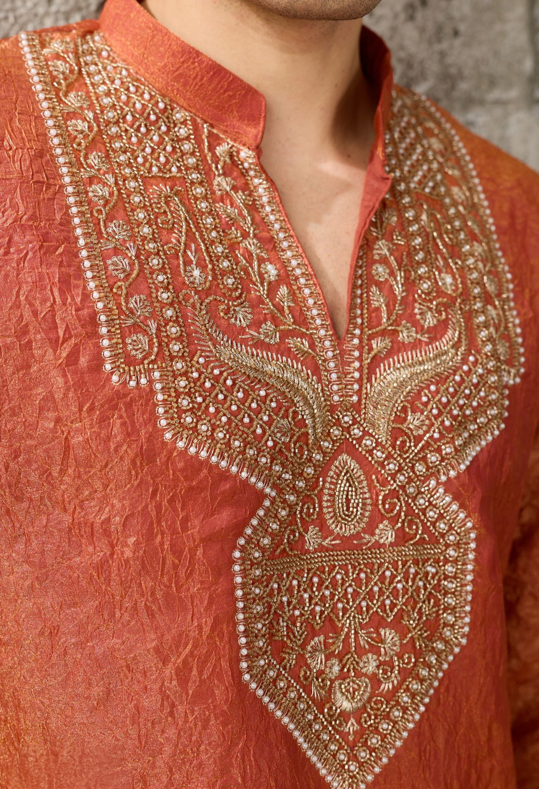Burnt Orange Silver Embroidered Kurta Ensemble - alternate view