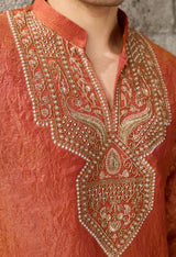 Burnt Orange Silver Embroidered Kurta Ensemble - alternate view