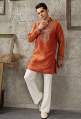 Burnt Orange Silver Embroidered Kurta Ensemble
