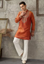 Burnt Orange Silver Embroidered Kurta Ensemble