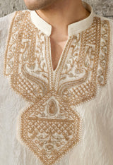 Ivory Gold Embroidered Men's Kurta Set - alternate view