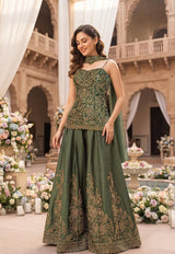 Forest Green Gold Embroidered Palazzo Ensemble