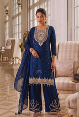 Midnight Navy Gold Embroidered Palazzo Ensemble
