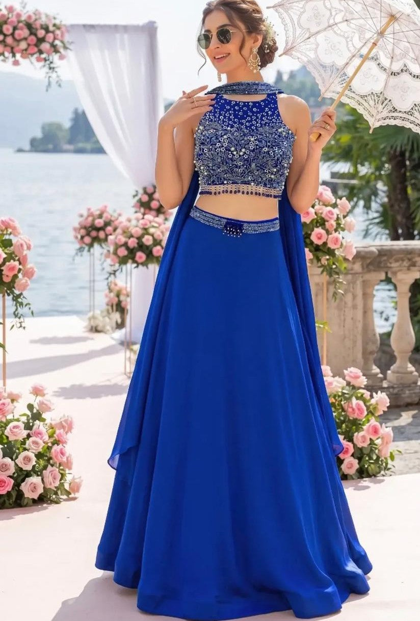 Royal Blue Silver Embellished Lehenga Set