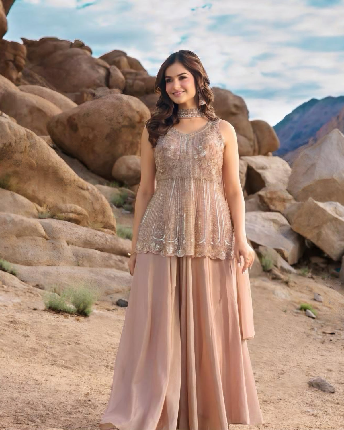 Champagne blush embroidered kurta with fine gold thread work