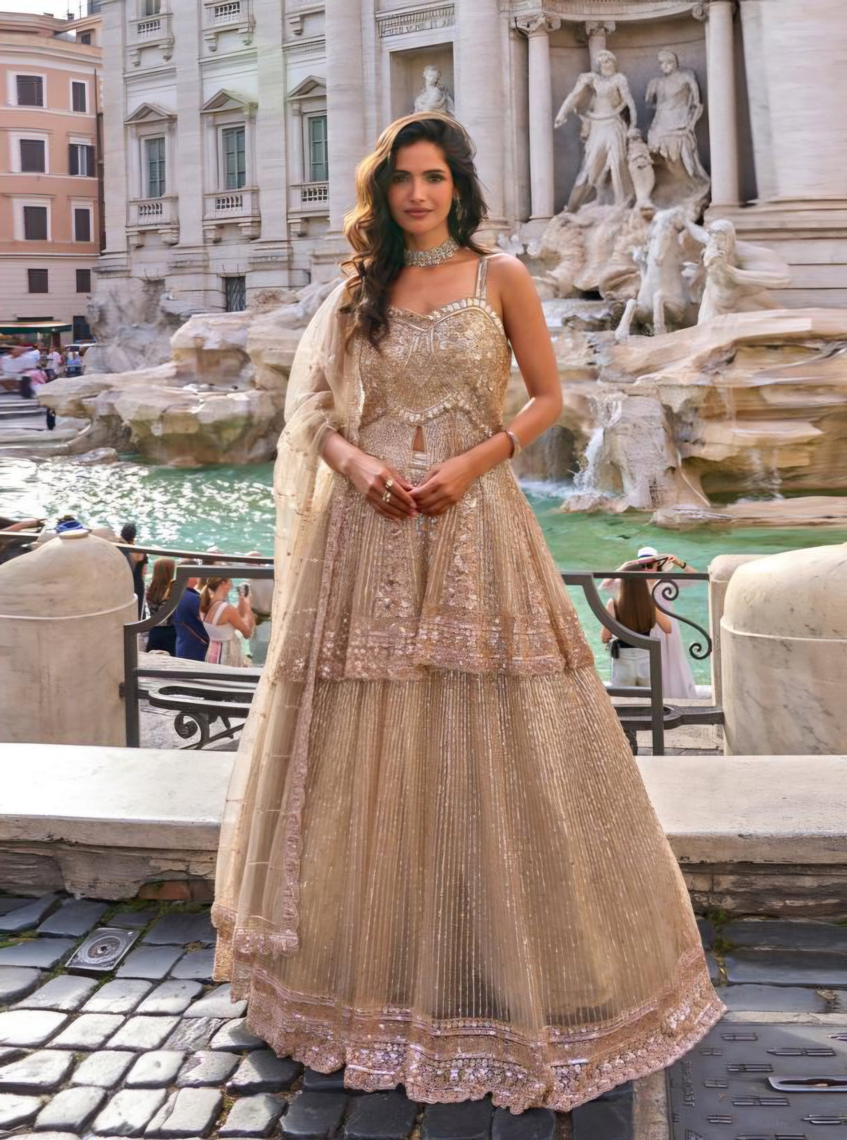 Champagne Blush Crystal Embroidered Lehenga Set