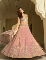 Blush Peach Gold Embroidered Lehenga Set