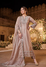 Champagne Taupe Silver Mirrorwork Kurta Set