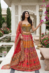 Rani Pink Multicolor Mirrorwork Lehenga Set