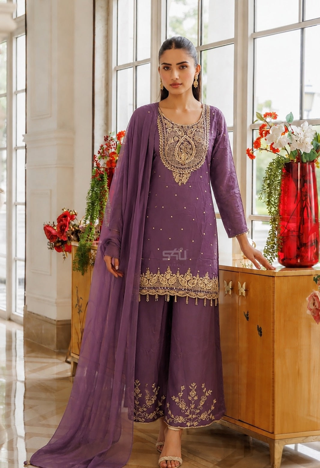 Smoky Plum Gold Palazzo Set