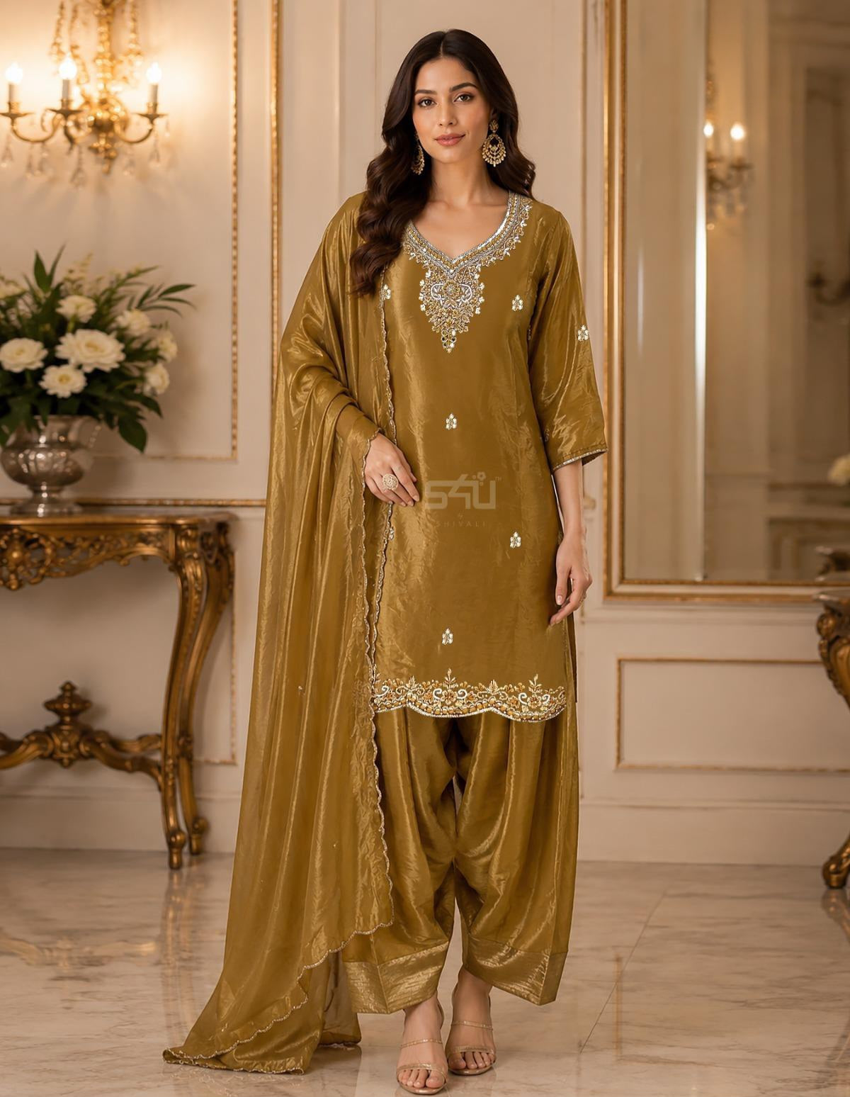 Antique Mustard Silver Jewel Salwar Set