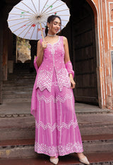 Rose Pink Silver Mirrorwork Peplum Palazzo Set
