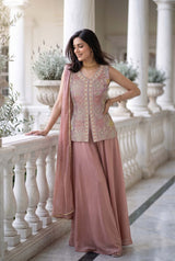 Dusty Rose Gold Floral Palazzo Set