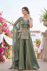 Eucalyptus Green Silver Floral Palazzo Set