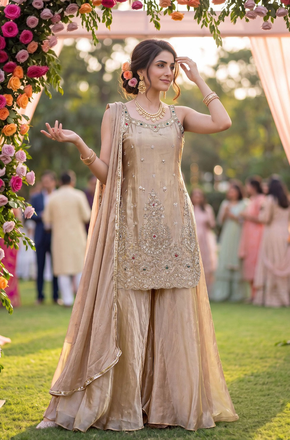 Champagne Taupe Jewel Palazzo Set