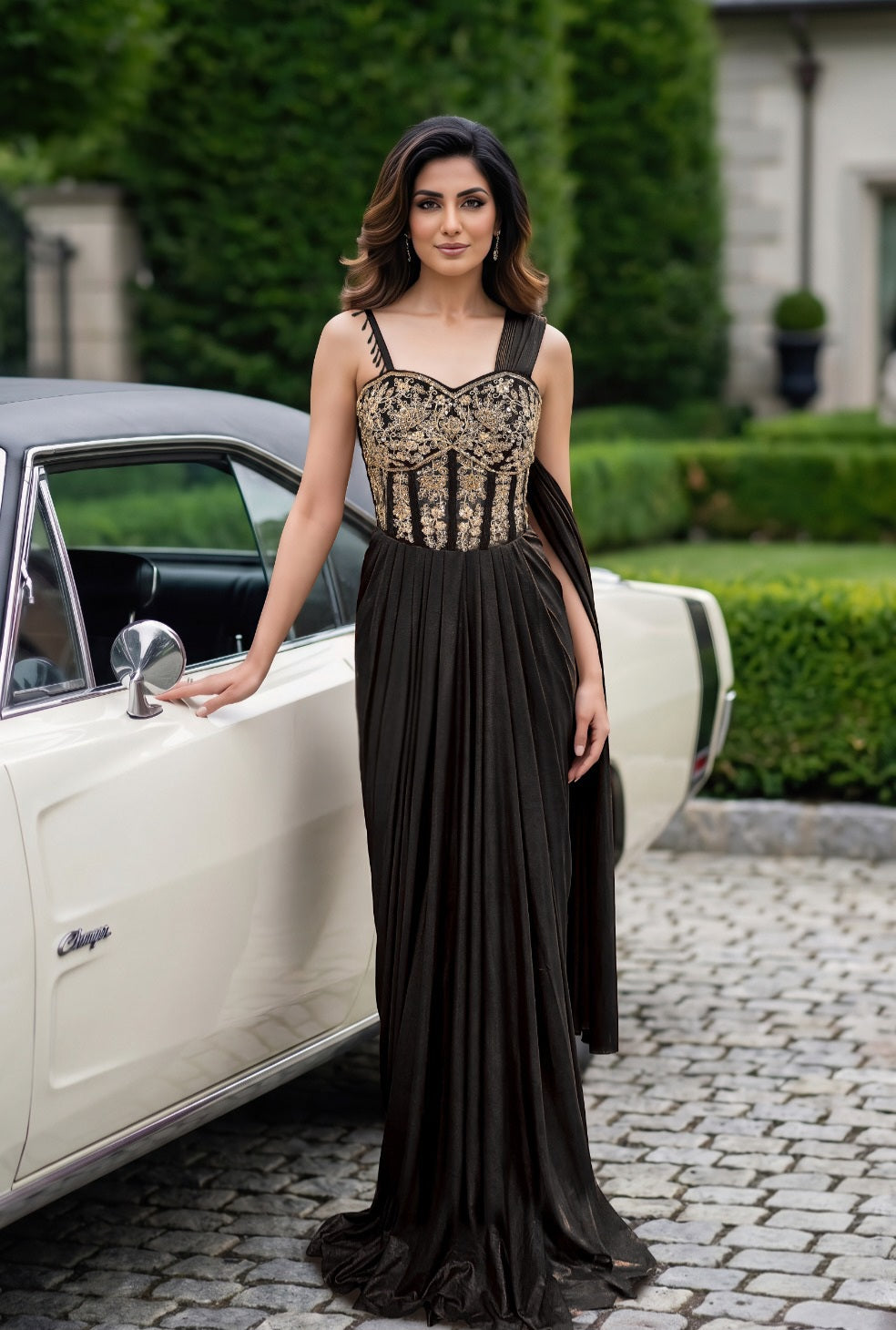 Noir Antique Gold Corset Drape Gown
