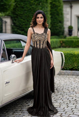 Noir Antique Gold Corset Drape Gown