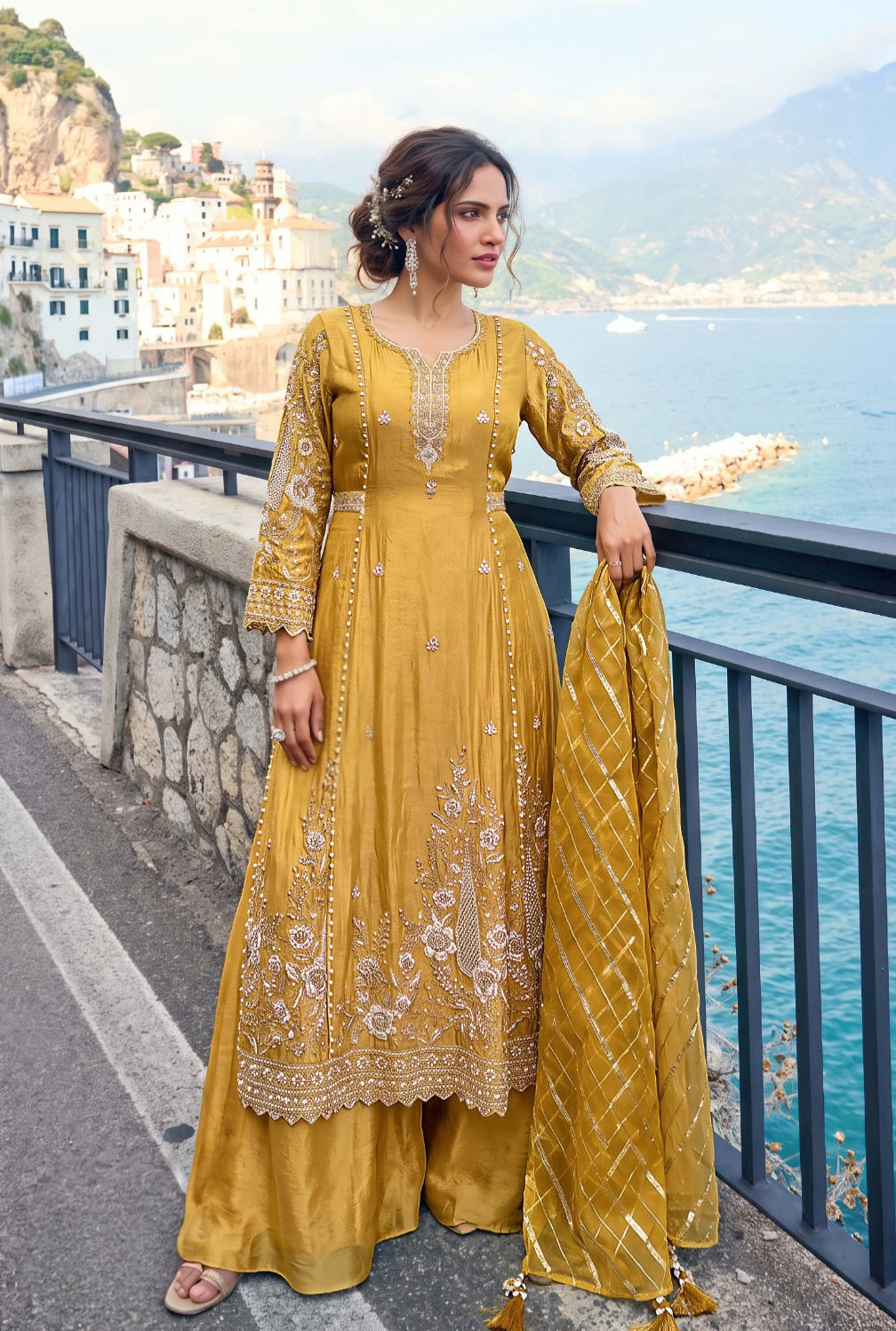 Antique Mustard Floral Palazzo Set