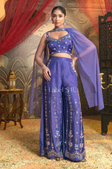 Royal Blue Hand-Crafted Palazzo Set with Dupatta | Label S4U