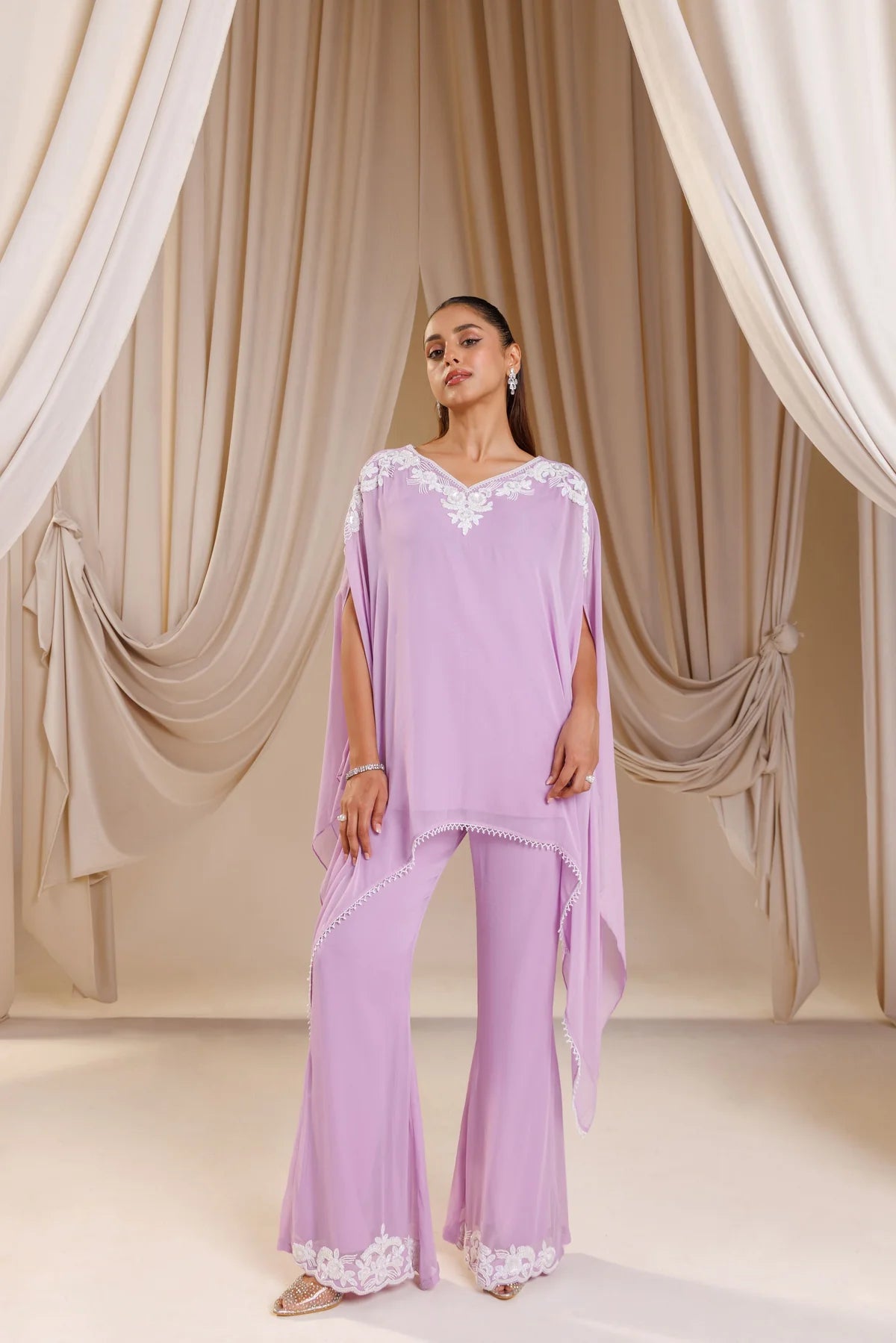 Elegant Lilac Embroidered Kaftan Co-Ord Set | Label S4U
