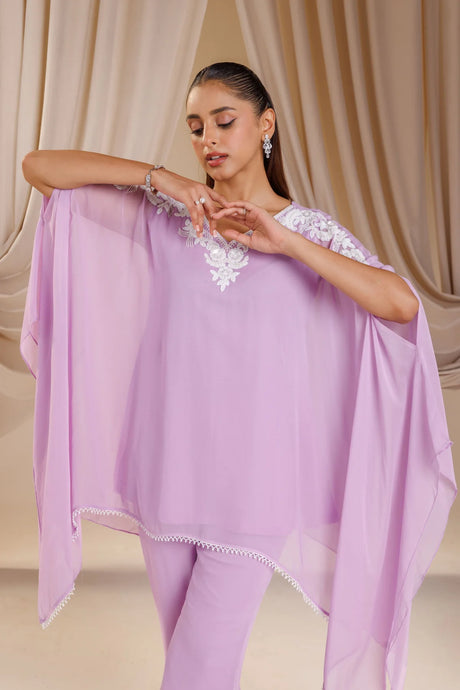 Elegant Lilac Embroidered Kaftan Co-Ord Set | Label S4U