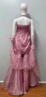 Blush mauve jewel palazzo ensemble styled for a festive evening