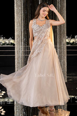 Pearl Beige Draped Lehenga Set | Label S4U