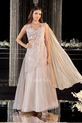 Pearl Beige Draped Lehenga Set | Label S4U