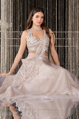 Pearl Beige Draped Lehenga Set | Label S4U