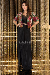Black Drape Gown with Hand-Crafted Jacket | Label S4U