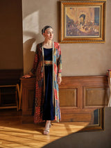 Deep Blue Traditional Printed Premium Silk Jacket Gown - MishUUU