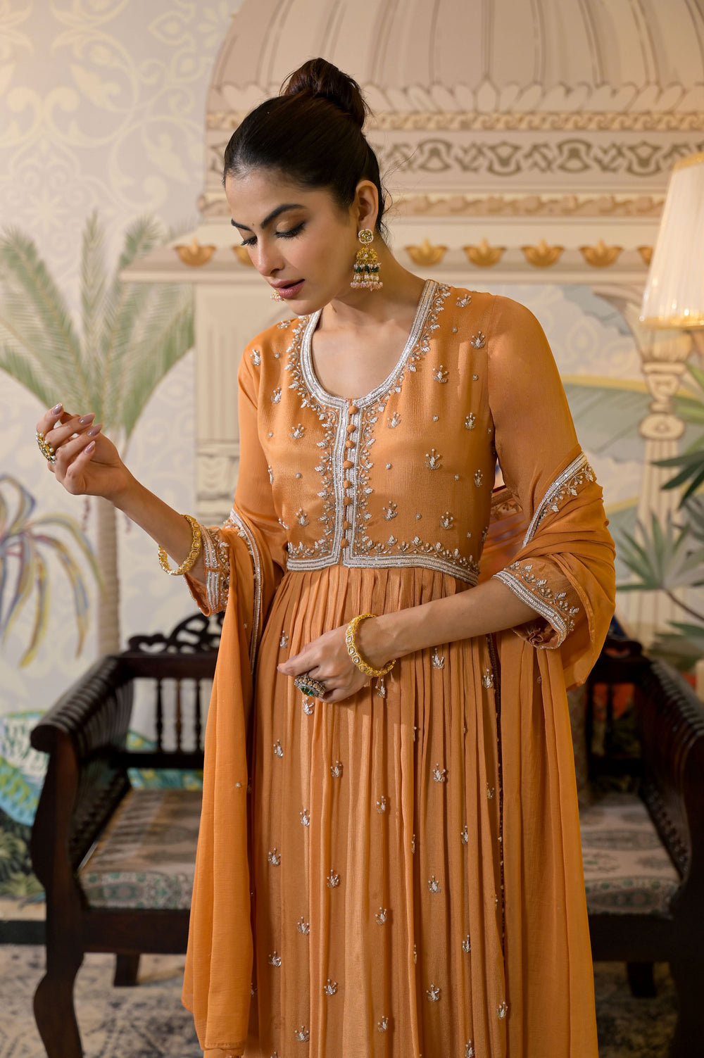 Peach Anarkali Kurta Mirror Kurta |Label S4U