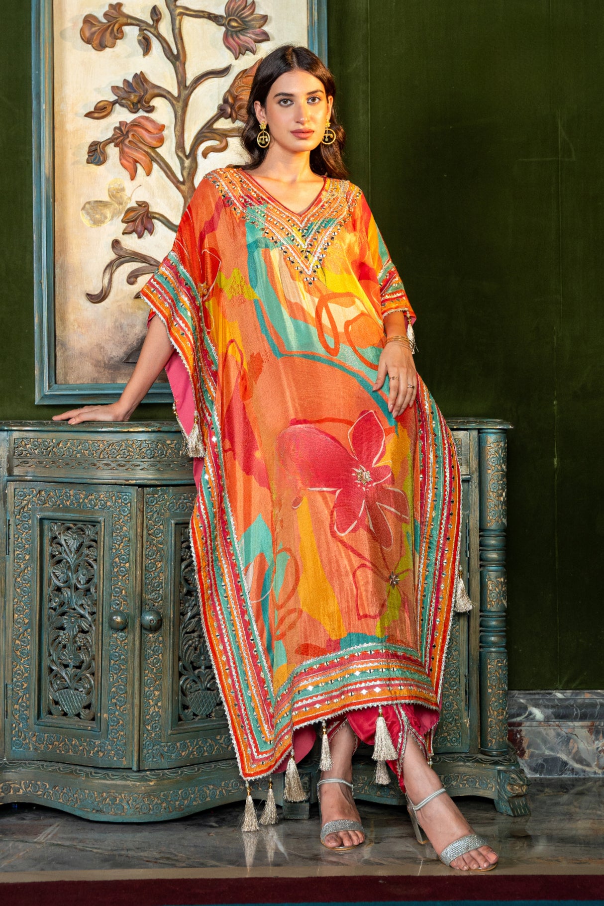Tangerine Sunset Handcrafted Kaftan Set |Label S4U