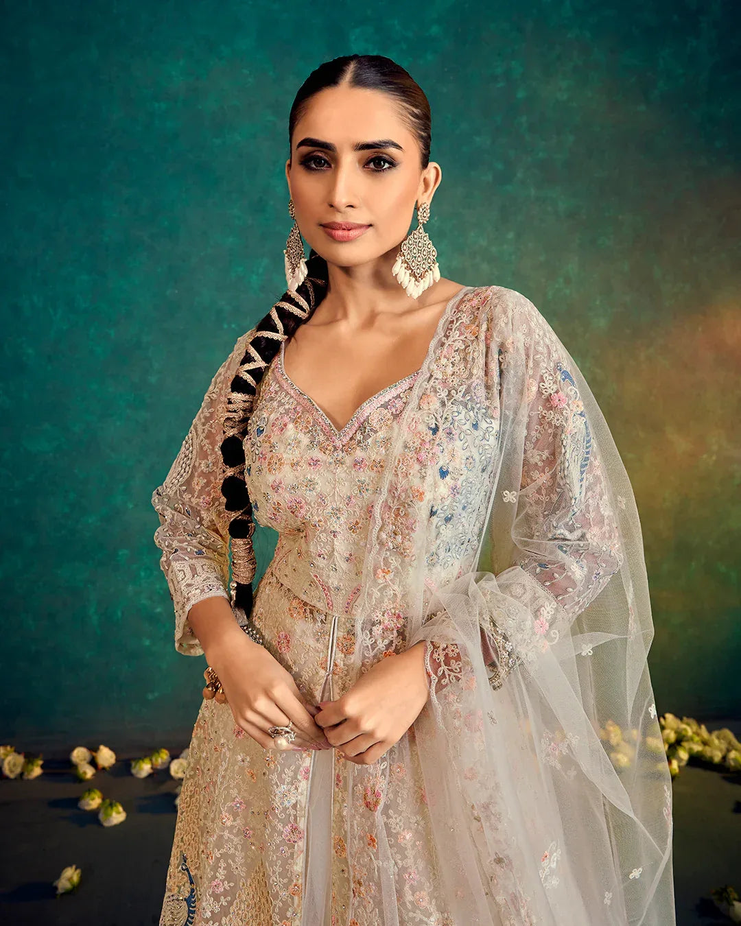 Ivory & Gold Handcrafted Lehenga with Peacock Detailing – Bridal & Fes –  MishUUU