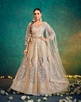 Ivory & Gold Handcrafted Lehenga with Peacock Detailing – Bridal & Festive Wear