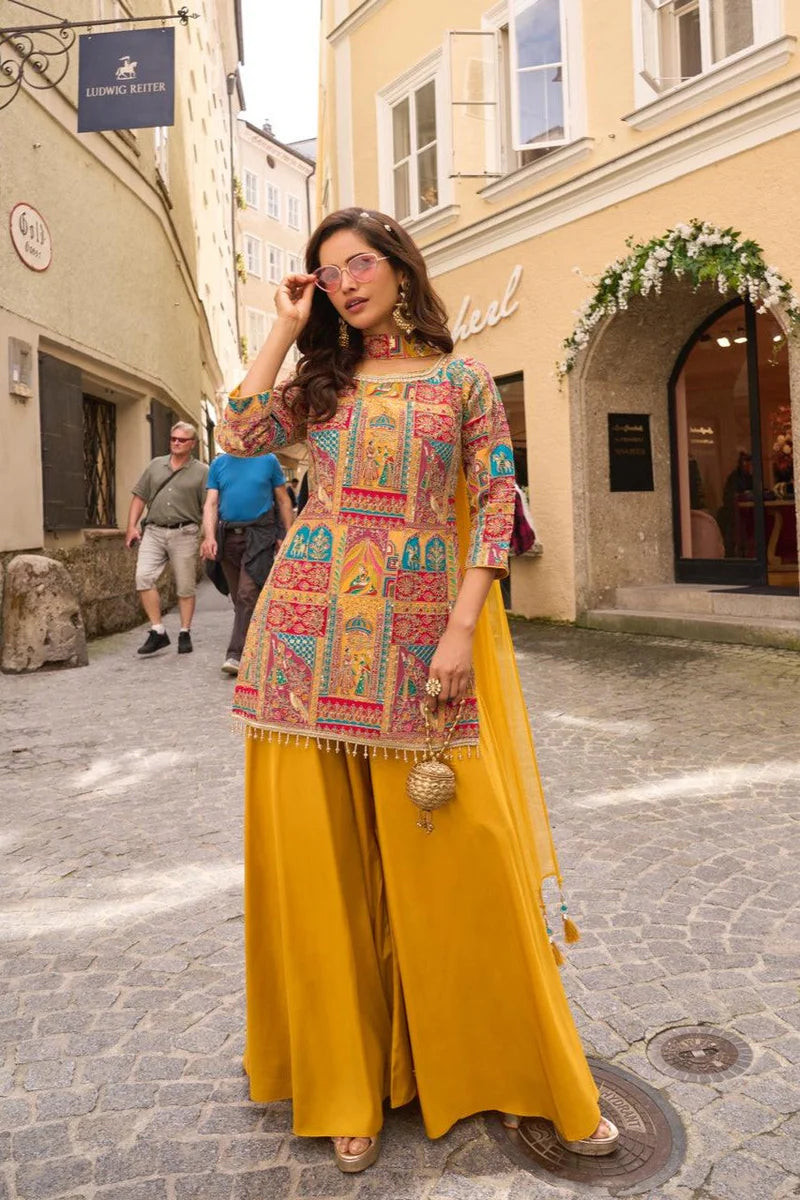 Mustard Heritage Print Palazzo Set