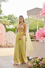 Lime Green Handcrafted Palazzo Set with Statement Crop Top |Label S4U