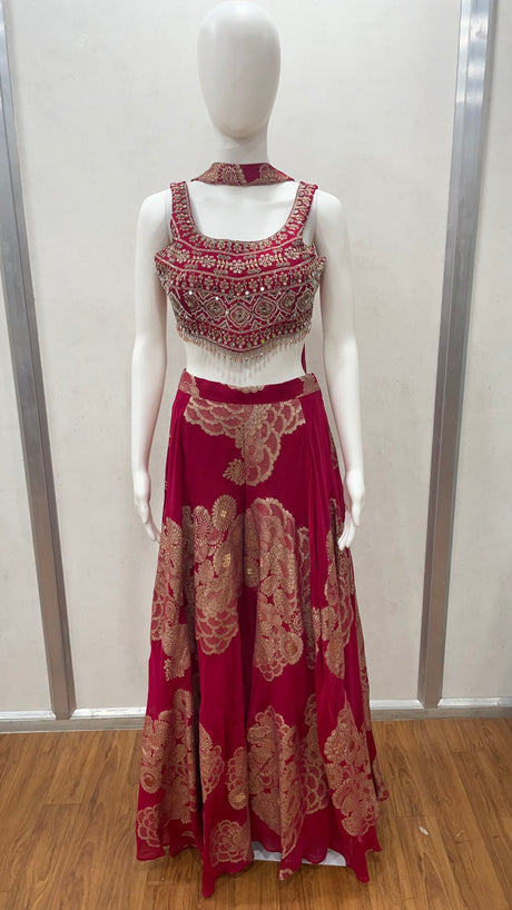 Ruby Zari Embroidered Lehenga Luxe Set