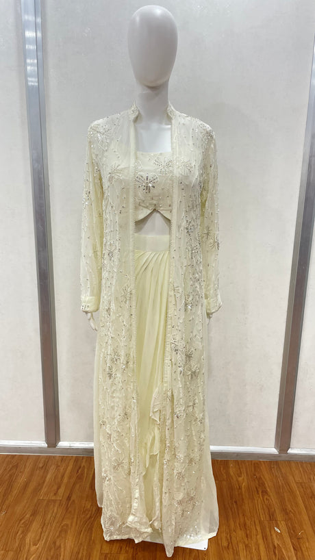 Ivory Embroidered Sheer Jacket Luxe Set