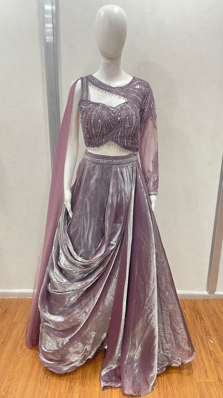 Mauve Metallic Draped Lehenga Luxe Set
