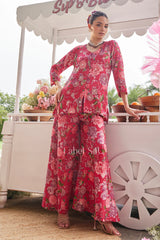 Rosella Floral Set – Breezy Red Kurta Sharara Co-Ord