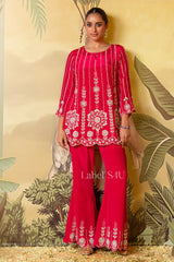 Crimson Mirror Work Sharara Set – Vibrant Festive Elegance