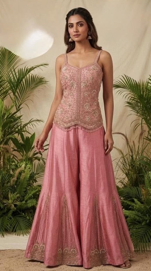 Dusty Rose Gold Jewel Palazzo Set